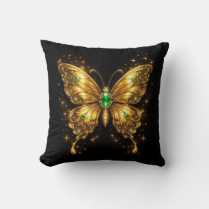Cojín Decorativo Mariposa de Cristal Esmeralda Dorada