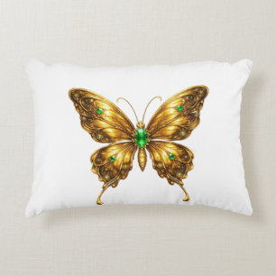 Cojín Decorativo Mariposa de Cristal Esmeralda Dorada