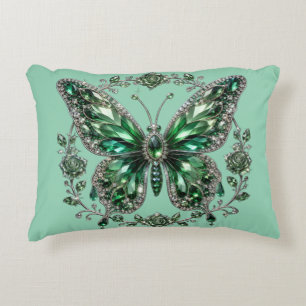 Cojín Decorativo Mariposa de Cristal Verde Marco Floral