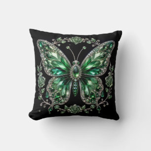 Cojín Decorativo Mariposa de Cristal Verde Marco Floral