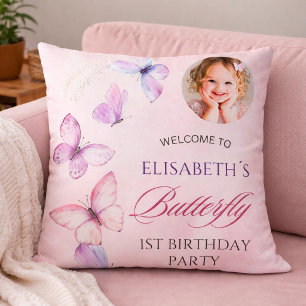 Cojín Decorativo Mariposa de Foto Personalizada Cumpleaños 1