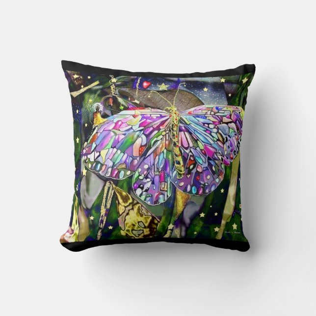 Cojín Decorativo Mariposa de hojas de oro! (Anverso)