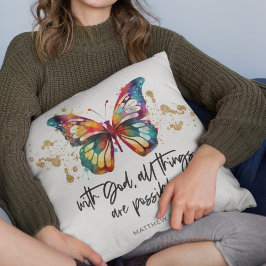 Cojín Decorativo Mariposa de Mateo 19:26 Todas las cosas son Posibl