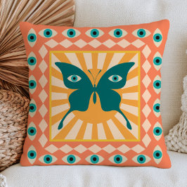 Cojín Decorativo Mariposa de Ojo Malo en Arte Popular de Naranja Me