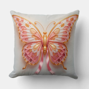 Cojín Decorativo Mariposa de papel con detalles rosados y dorados