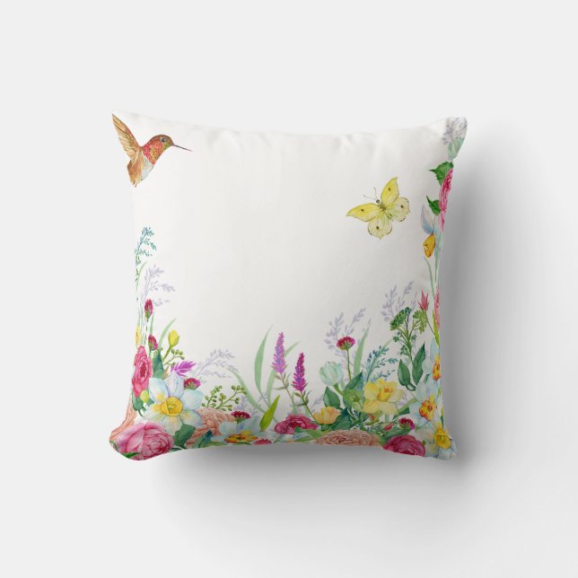 Cojín Decorativo Mariposa del colibrí del Jardín de las Flores (Anverso)