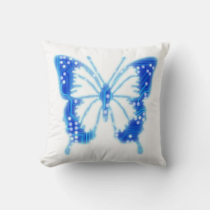 Cojín Decorativo Mariposa digital azul, fondo personalizar