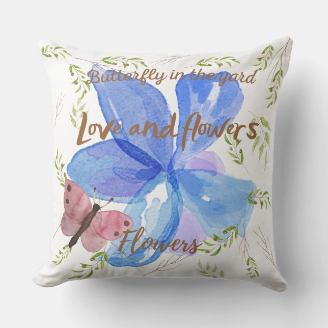 Cojín Decorativo Mariposa en el patio adorable acuarela moderna (Anverso)