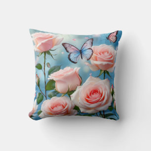 Cojín Decorativo Mariposa En Flor Rosa