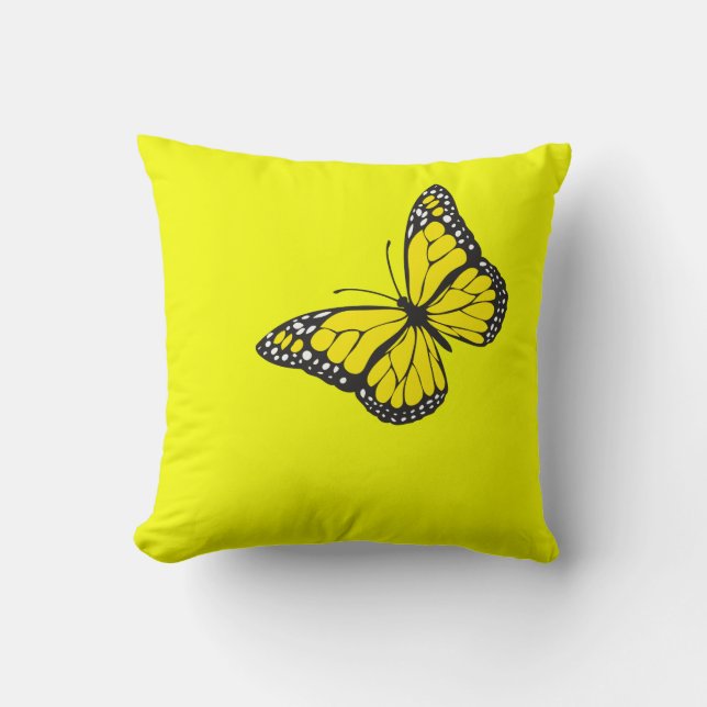 Cojín Decorativo Mariposa en fondo amarillo (Anverso)