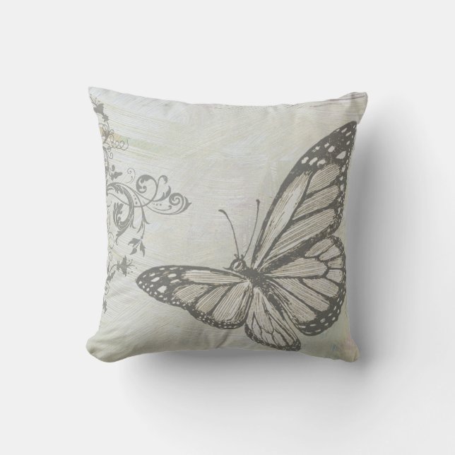 Cojín Decorativo Mariposa en gris (Anverso)