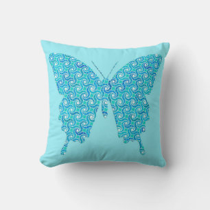 Cojín Decorativo Mariposa en huella giratoria - turquesa