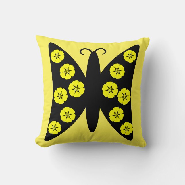 Cojín Decorativo Mariposa floral de color negro y amarillo bonito (Anverso)