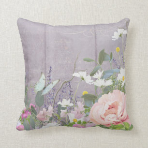 Cojín Decorativo Mariposa floral del vintage francés violeta de la