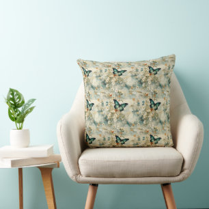 Cojín Decorativo Mariposa floral salvia terracota pictórica teal