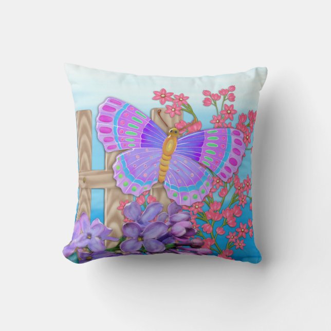 Cojín Decorativo Mariposa Jardín 3D Whimsey (Anverso)