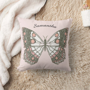 Cojín Decorativo Mariposa Mariposa & Nombre Personalizado en Rosa S