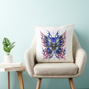 Cojín Decorativo Mariposa Metálica Azul Rosa Llama Alas – Gótico 