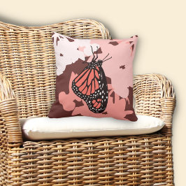 Cojín Decorativo Mariposa monarca con estilo rosa divertido