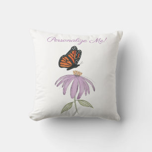 Cojín Decorativo Mariposa Monarca con Flor de Cono Púrpura