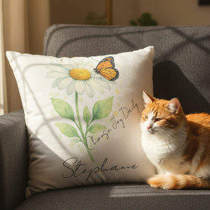 Cojín Decorativo Mariposa Monarca Margarita Acuarela Inspiradora