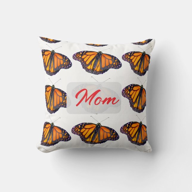 Cojín Decorativo Mariposa Monarca Personal para Mamá (Anverso)