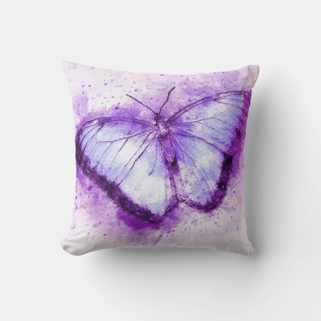 Cojín Decorativo Mariposa morada acuarela (Anverso)