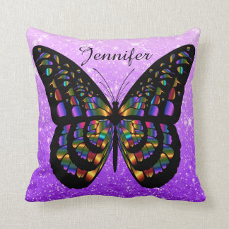 Cojín Decorativo Mariposa multicolora personalizada en púrpura
