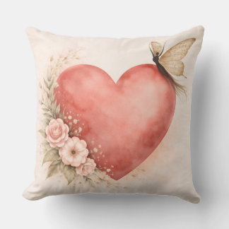 Cojín Decorativo Mariposa Poética en Forma de Corazón - Almohadón C