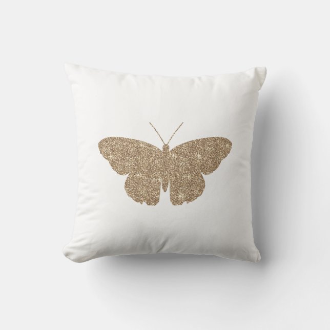 Cojín Decorativo Mariposa Purpurina dorada con franja blanca y negr (Anverso)