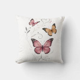 Cojín Decorativo Mariposa Rosa Acuarela Botánica