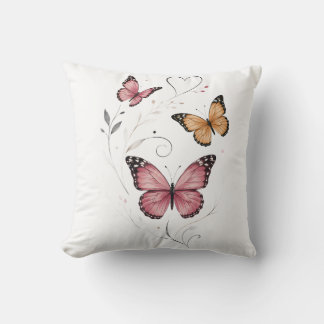 Cojín Decorativo Mariposa Rosa Acuarela Botánica