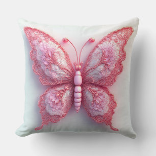 Cojín Decorativo Mariposa Rosa Elegante Con Alas De Encaje Intrinca