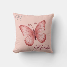 Cojín Decorativo Mariposa rosa suave monogramada