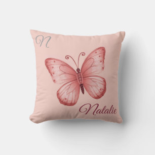Cojín Decorativo Mariposa rosa suave monogramada