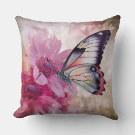 Cojín Decorativo Mariposa soñadora con flores rosas