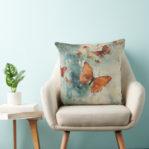 Cojín Decorativo Mariposa Verde Jardín Inglés Floral Vintage