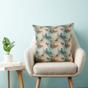 Cojín Decorativo Mariposa Verde Turquesa Jardín Inglés Floral Vinta