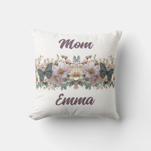 Cojín Decorativo Mariposa verde y floral vintage para mamá