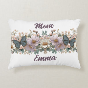 Cojín Decorativo Mariposa verde y floral vintage para mamá