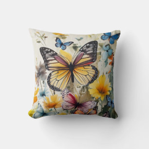 Cojín Decorativo Mariposa y flores amarillas