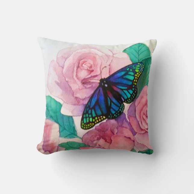 Cojín Decorativo Mariposa y Rosas (Anverso)