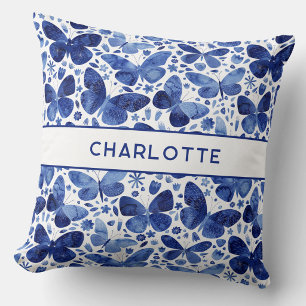 Cojín Decorativo Mariposas Acuarela Azul Personalizadas