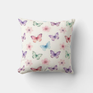 Cojín Decorativo Mariposas Acuarela Flores de Cerezo Patrón