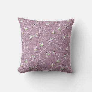 Cojín Decorativo Mariposas Acuarela sobre Rosa Polvoriento