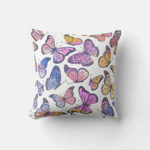 Cojín Decorativo Mariposas acuarelas: Patrón de cosecha Pastel.