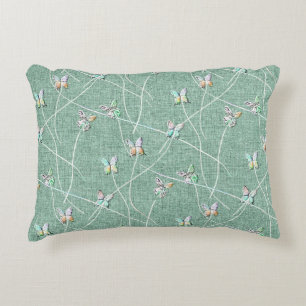 Cojín Decorativo Mariposas al acuarela sobre verde menta