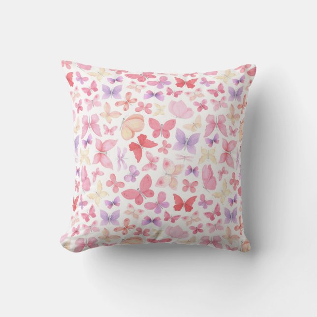 Cojín Decorativo Mariposas amarillas rosadas púrpura (Anverso)