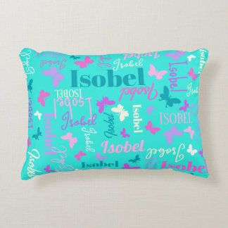 Cojín Decorativo Mariposas arcoiris nombre personalizado aqua Isobe