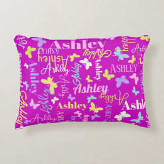 Cojín Decorativo Mariposas arcoiris nombre personalizado Ashley púr